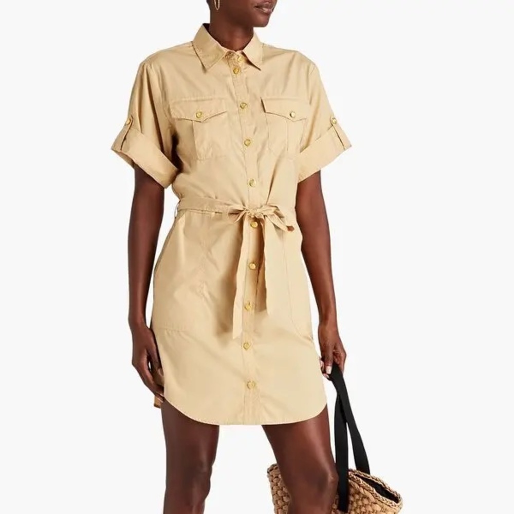 rag & bone Roxanne Cotton Mini Shirtdress in khaki MISSING BELT size M